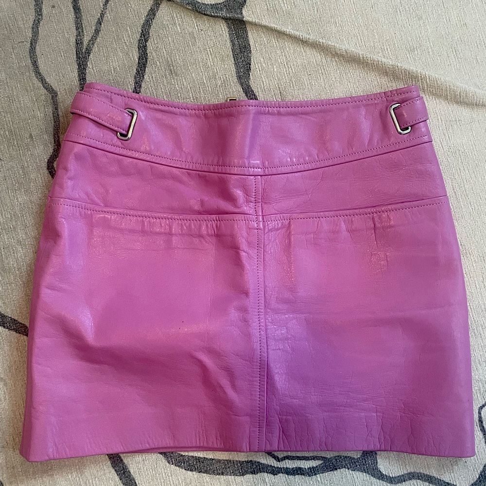 Coach Pink Leather Moto Mini Skirt